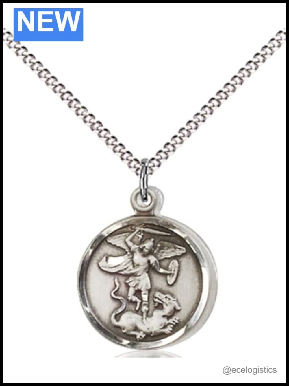 Sterling Silver St. Michael Pendant with Stainless Steel Chain
